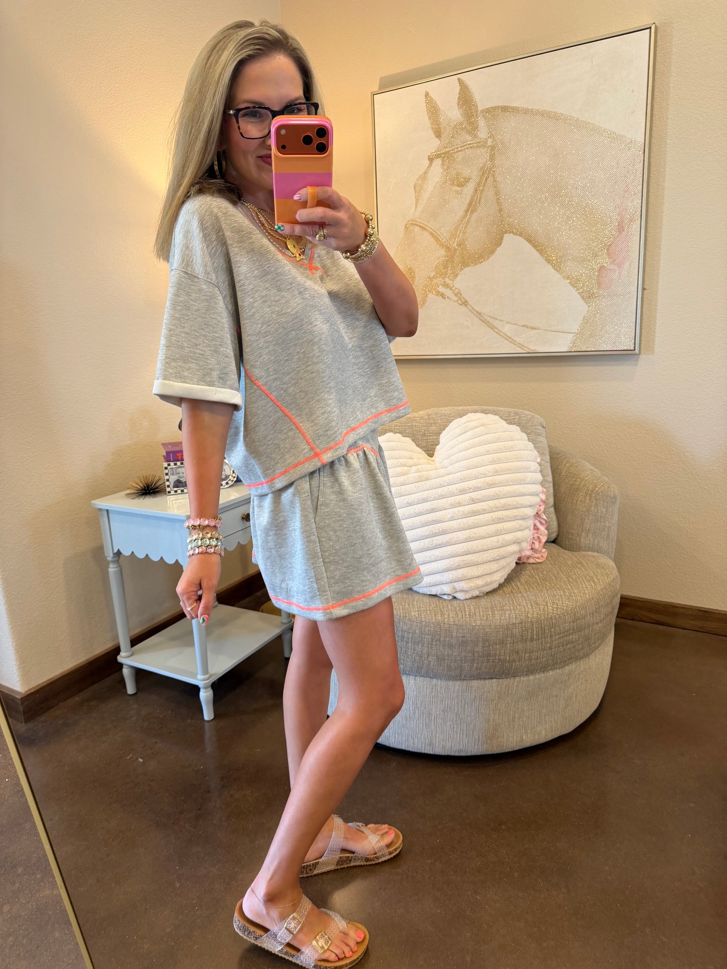 Heather Grey V-Neck Short Sleeve Skort Set