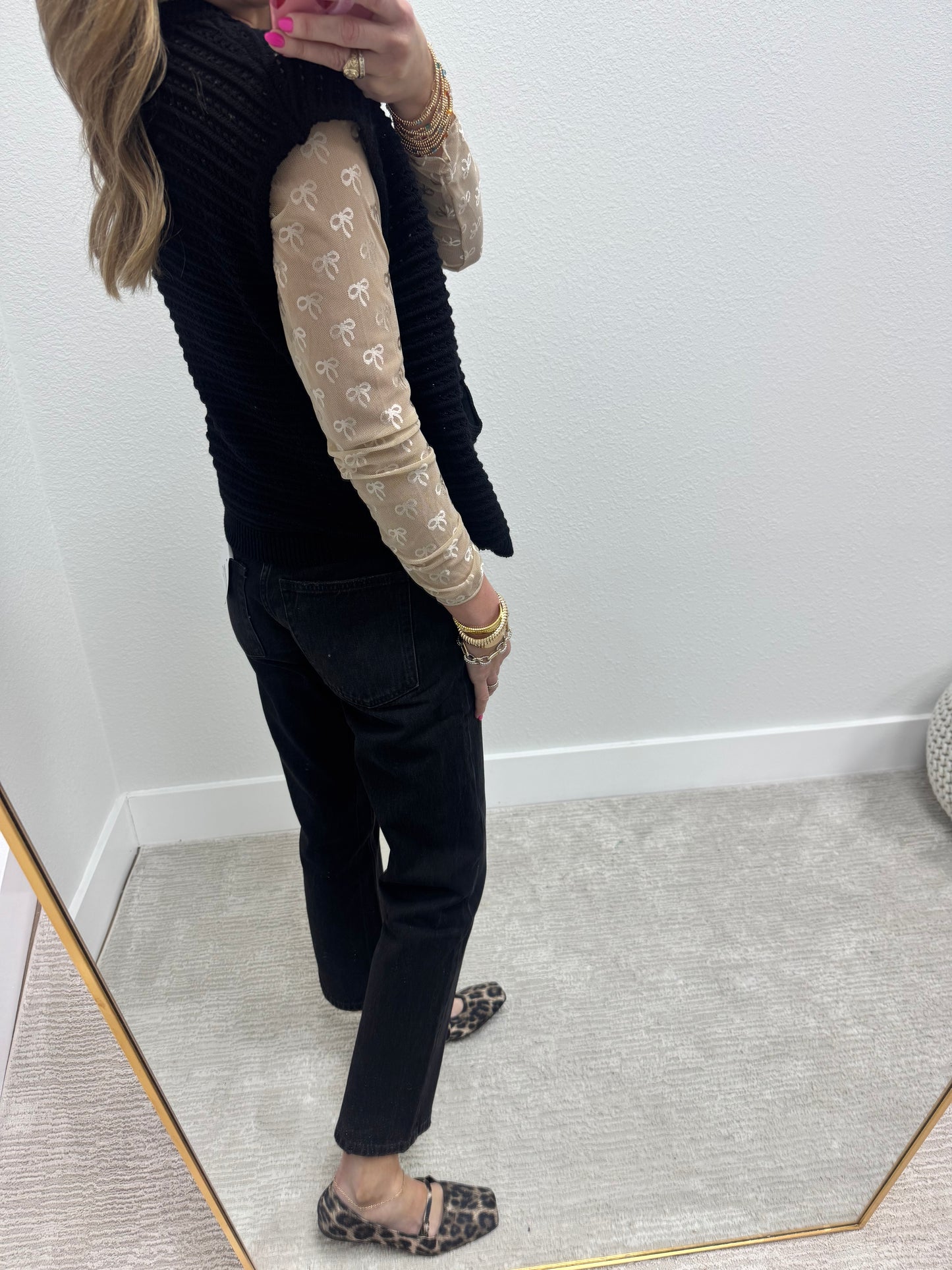 Black Crochet Knit Vest Top With Pockets