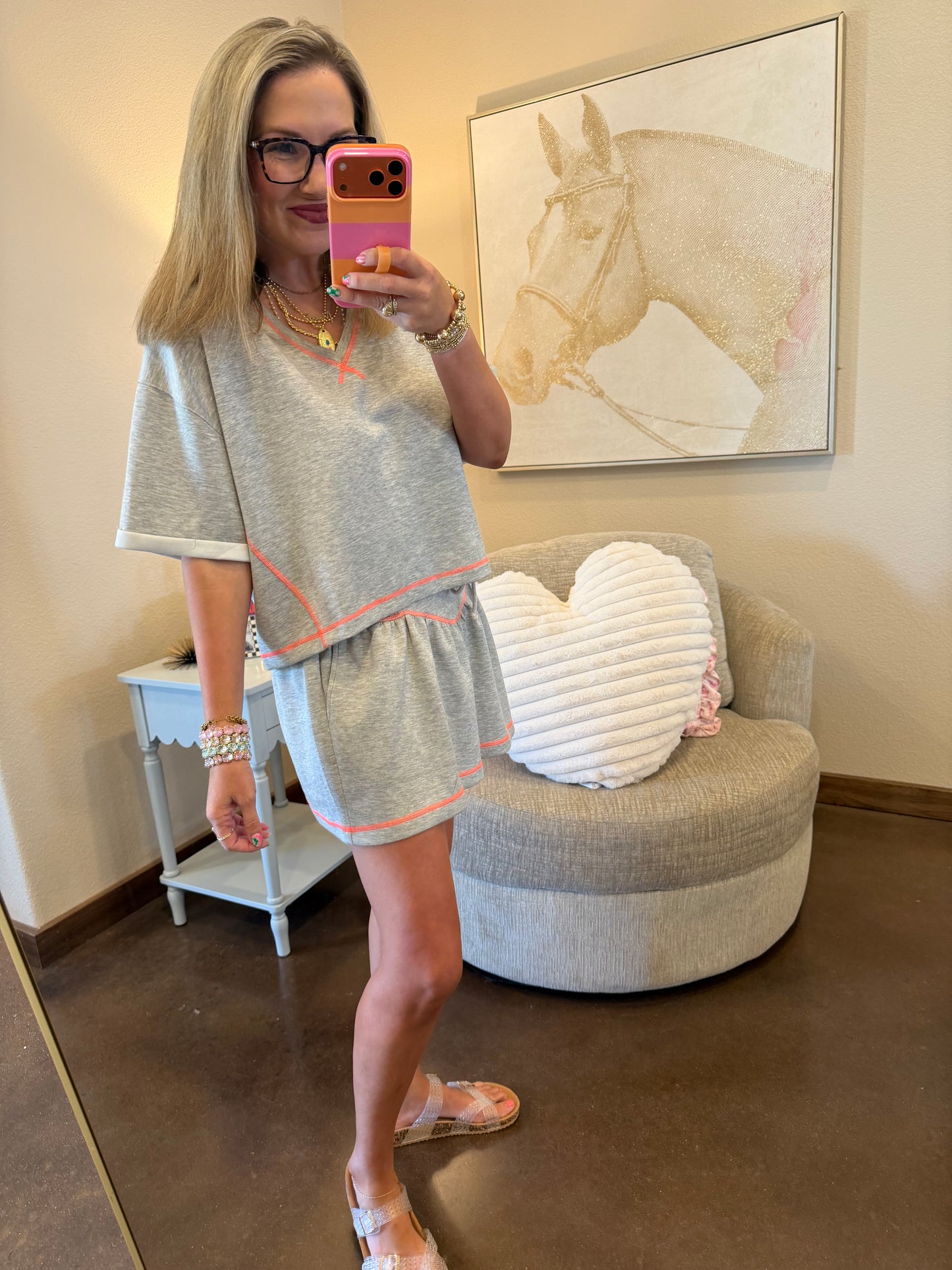 Heather Grey V-Neck Short Sleeve Skort Set