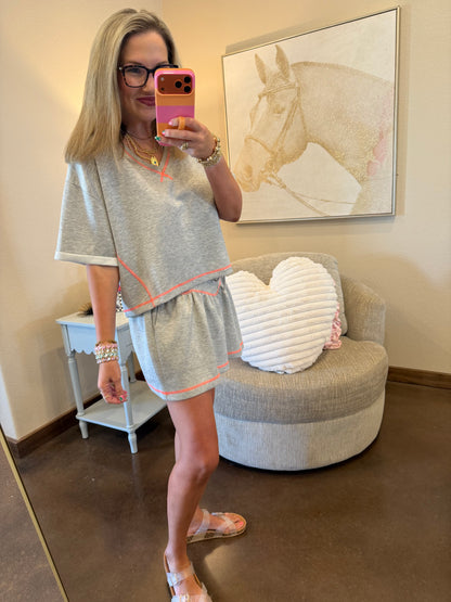 Heather Grey V-Neck Short Sleeve Skort Set