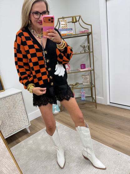 Black Checkerboard Halloween Cardigan