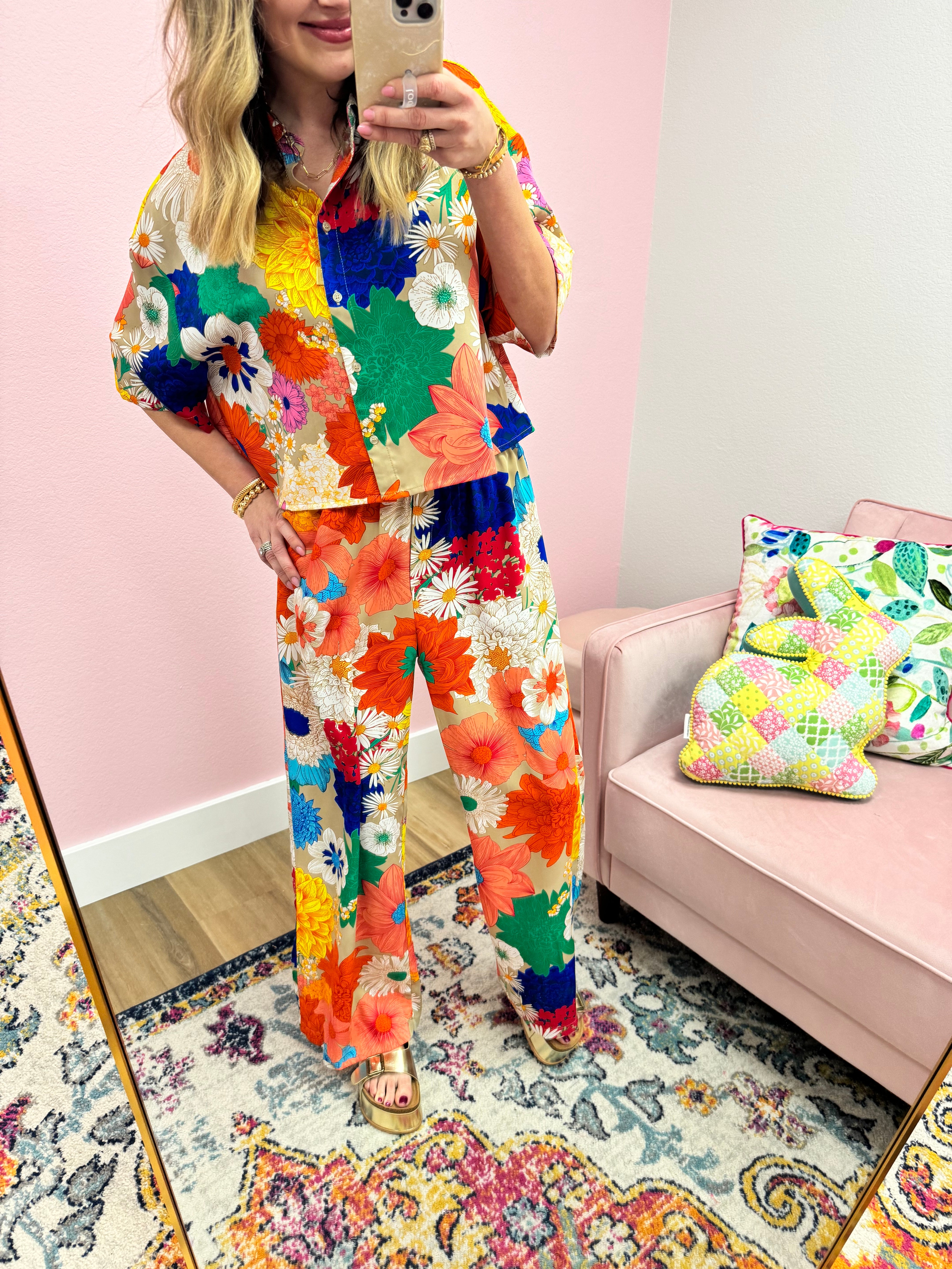 Floral Printed Two Piece Pant Set