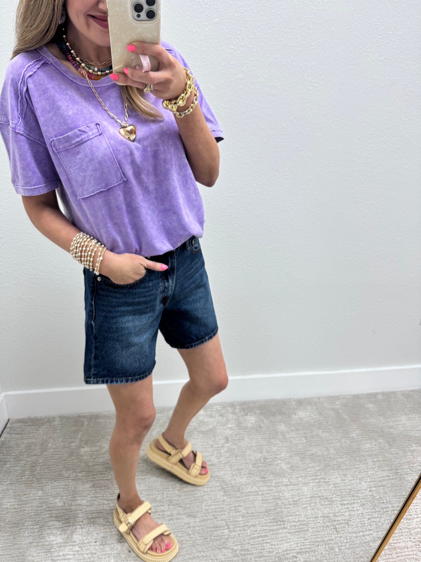 Dark Wash Mid Thigh Denim Shorts