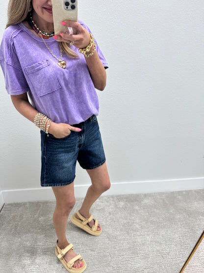 Dark Wash Mid Thigh Denim Shorts