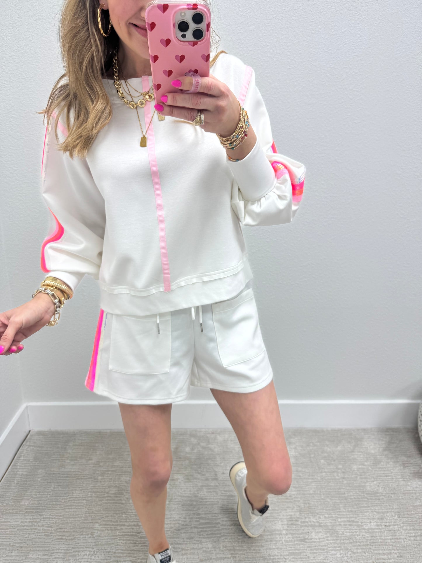 Ivory Sequin Stripe Scuba Short Set