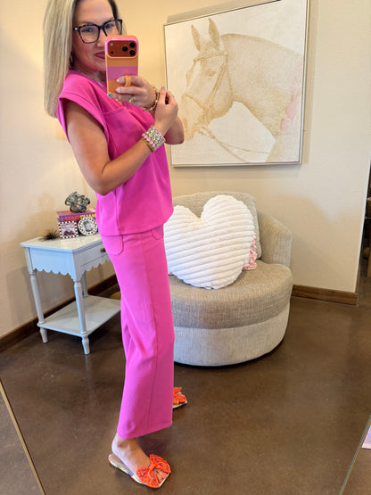 Magenta Ribbed Two Piece Pant Set