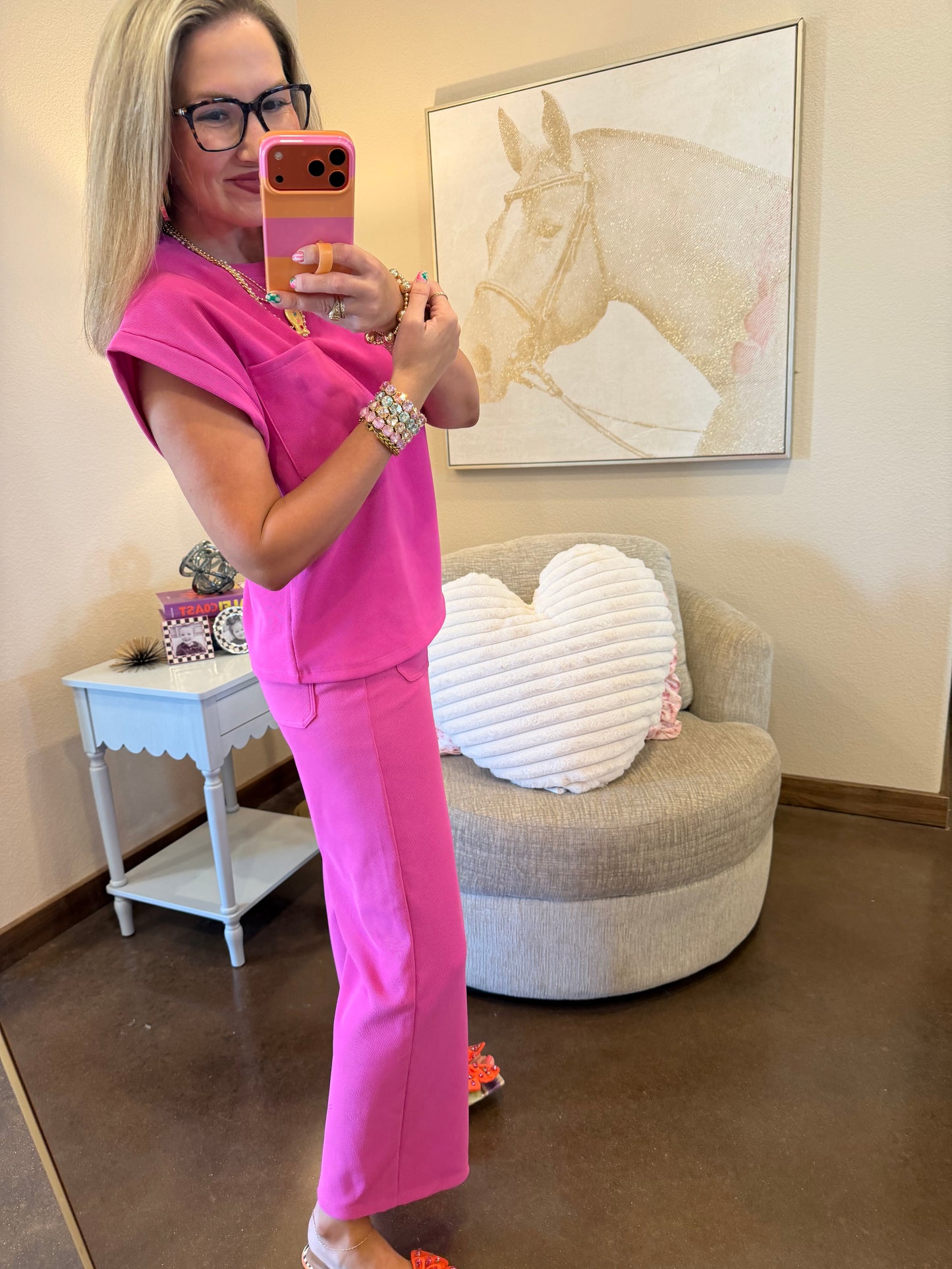 Magenta Ribbed Two Piece Pant Set