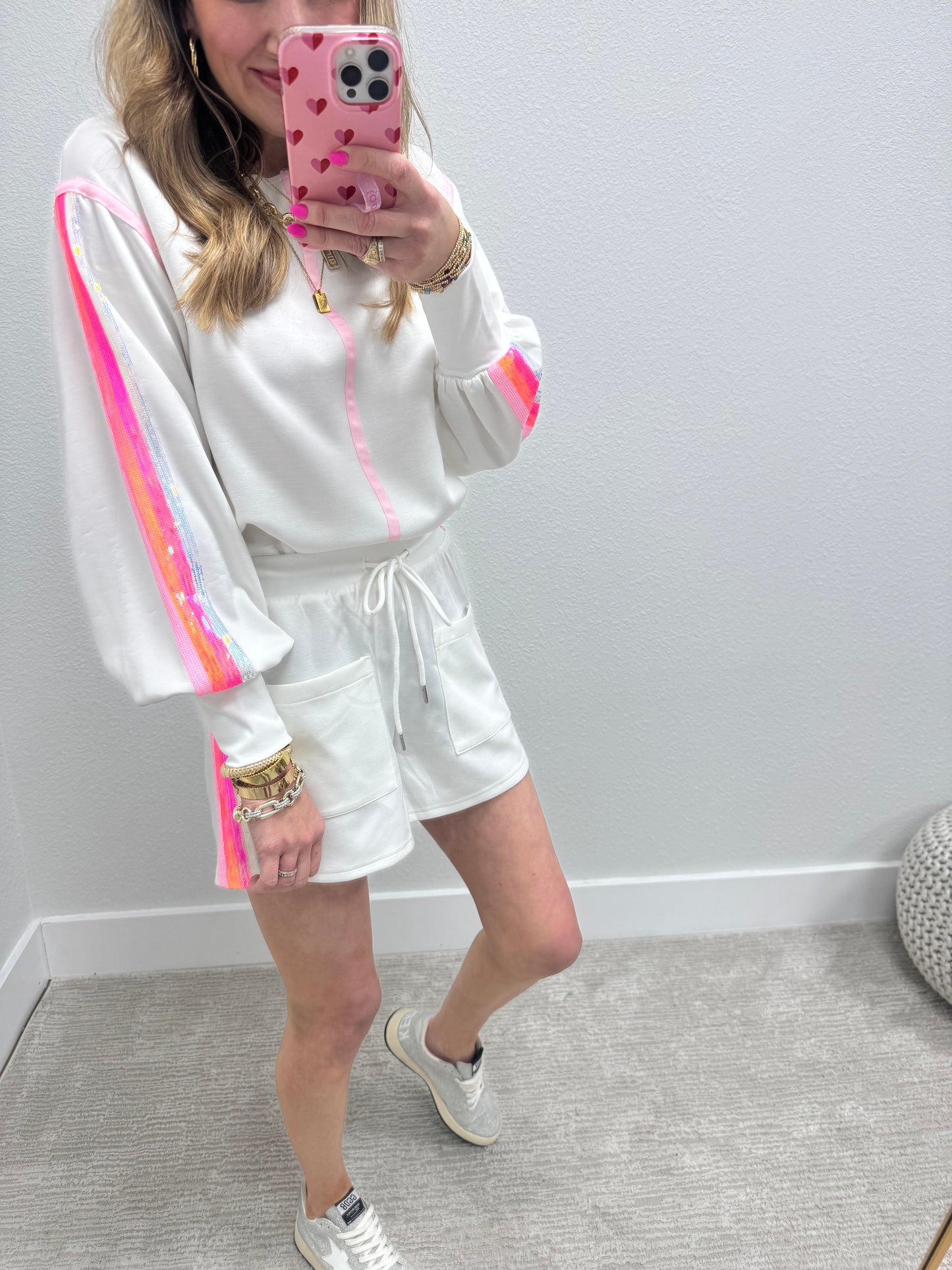 Ivory Sequin Stripe Scuba Short Set
