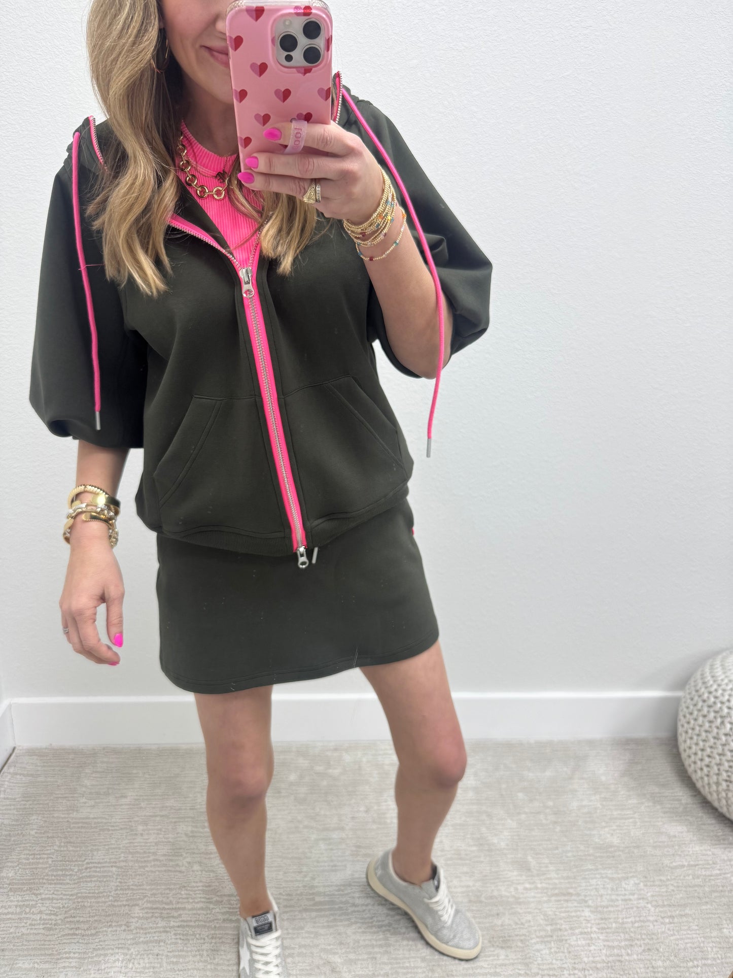 Olive and Pink Two Piece Scuba Skirt Set