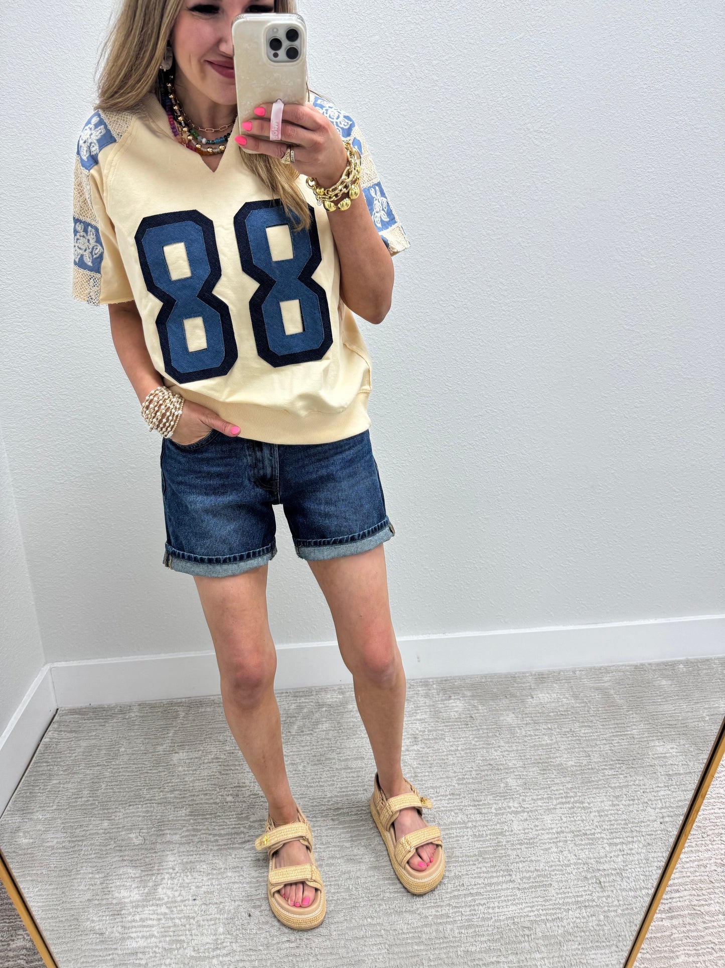 Dark Wash Mid Thigh Denim Shorts