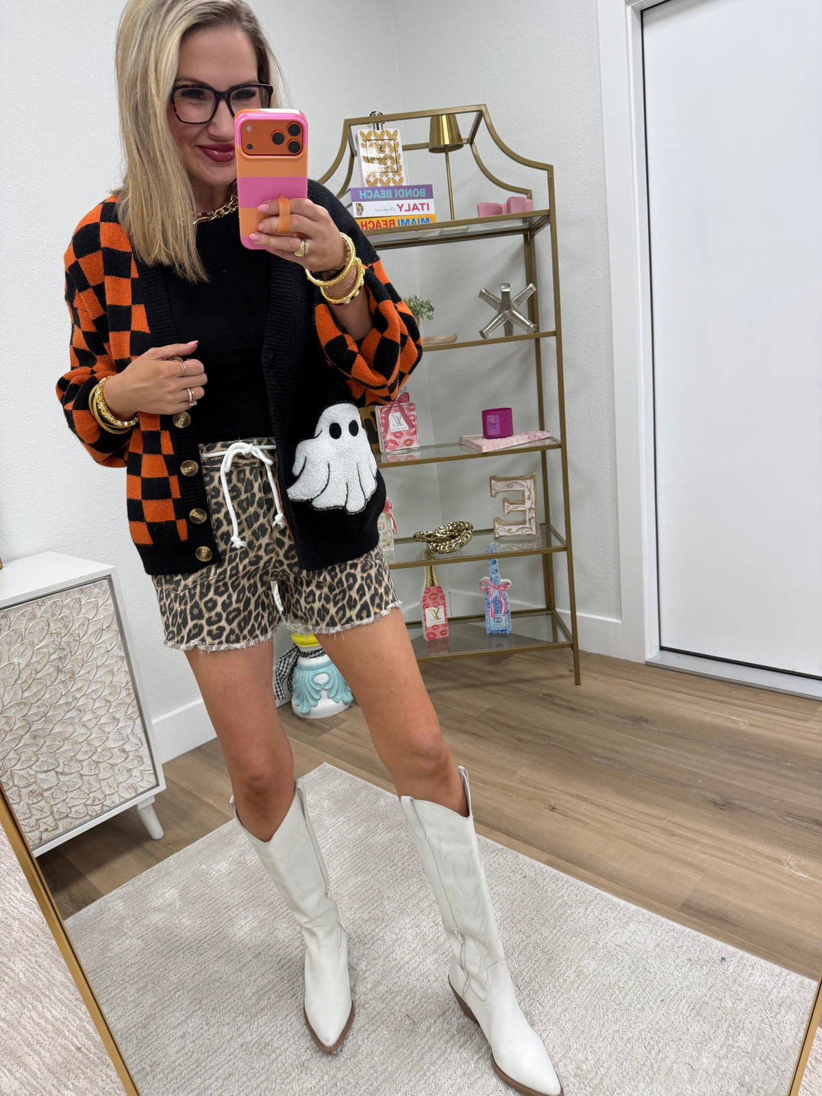 Black Checkerboard Halloween Cardigan