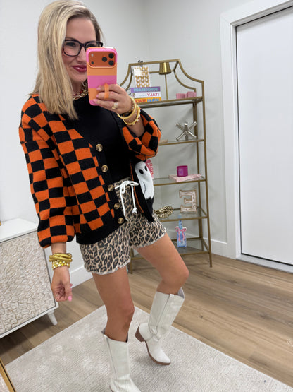 Black Checkerboard Halloween Cardigan
