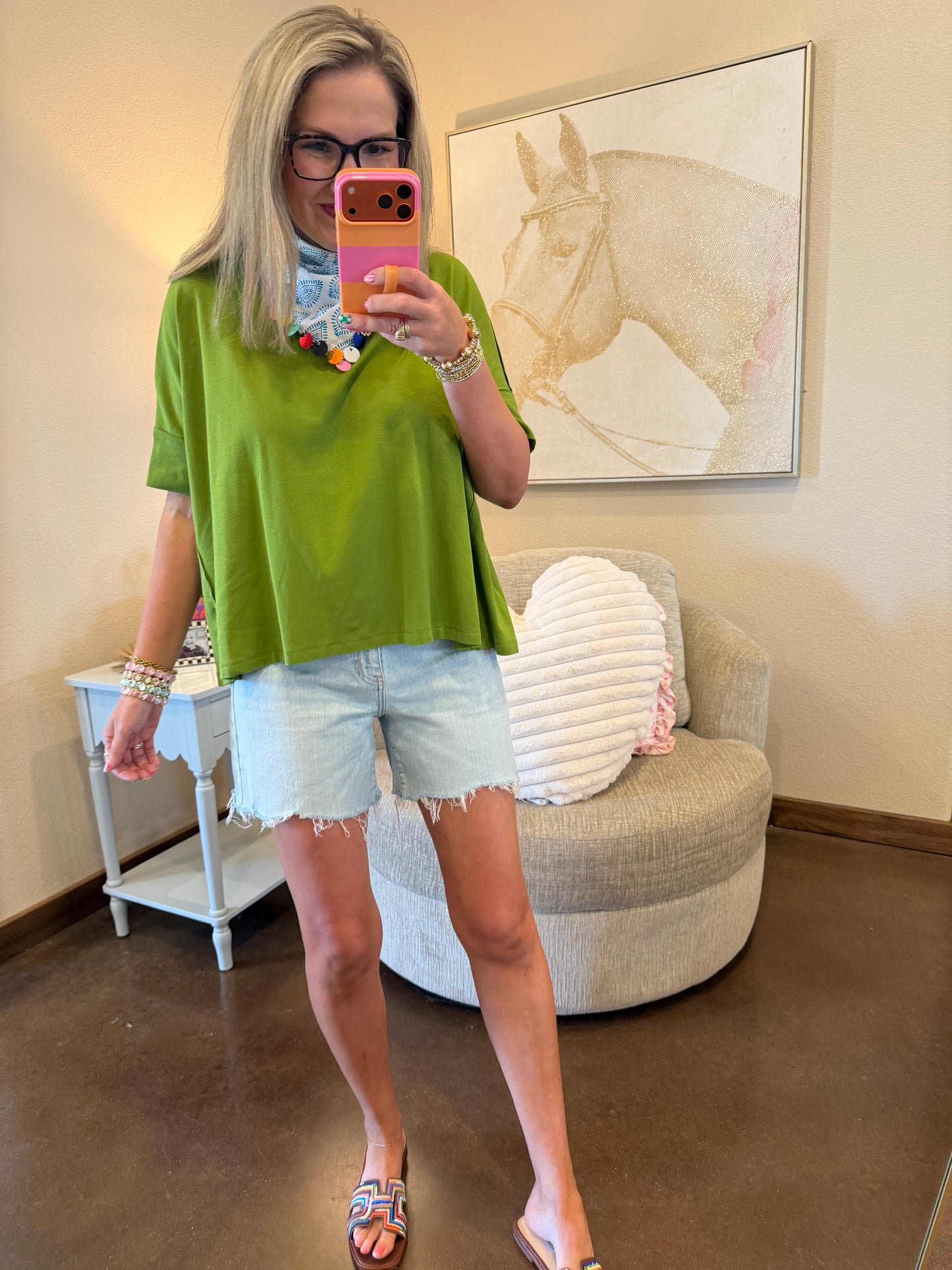 Green Oversized Pullover Round Neck Top