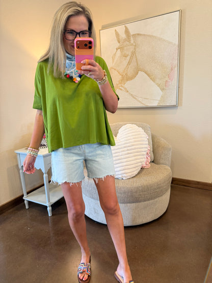 Green Oversized Pullover Round Neck Top