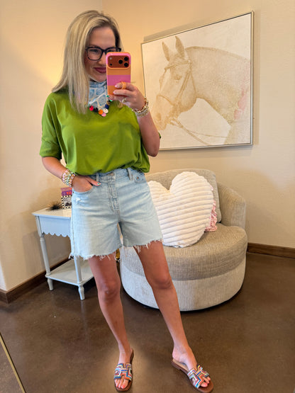 Green Oversized Pullover Round Neck Top