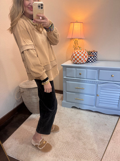 Taupe Long Sleeve Contrast Top