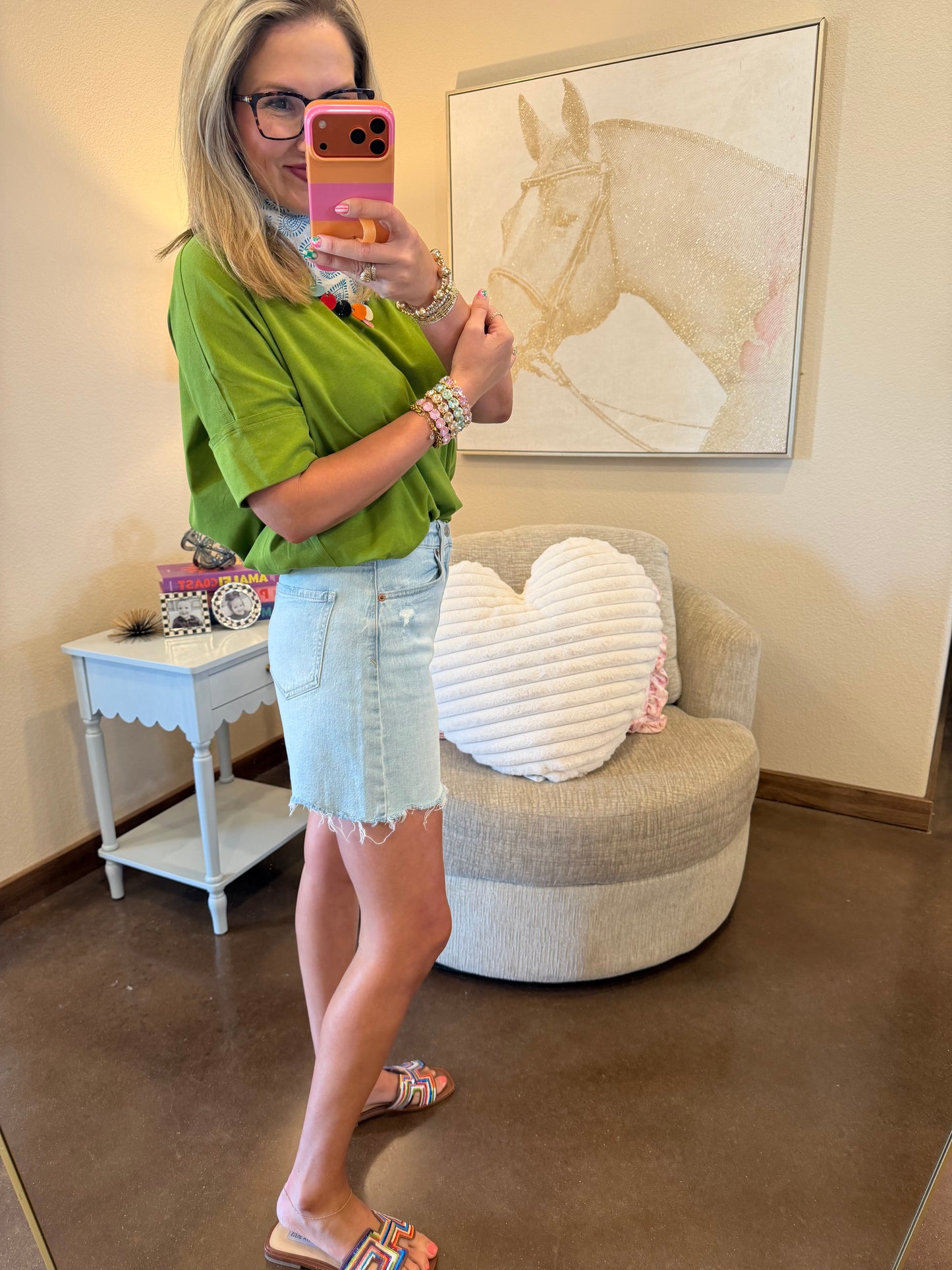 Green Oversized Pullover Round Neck Top