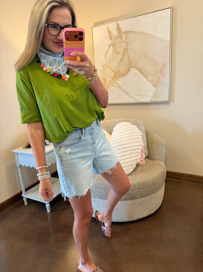 Green Oversized Pullover Round Neck Top