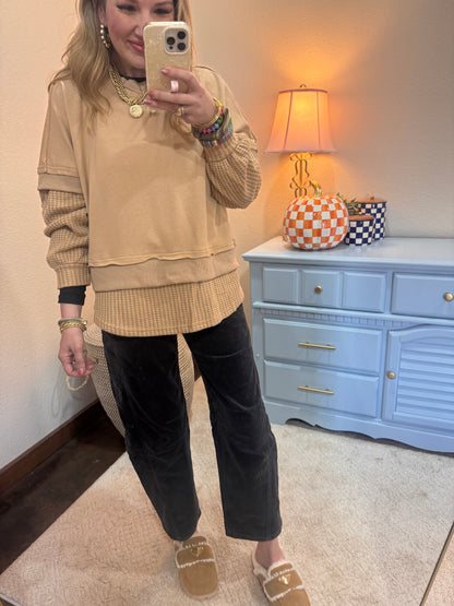 Taupe Long Sleeve Contrast Top