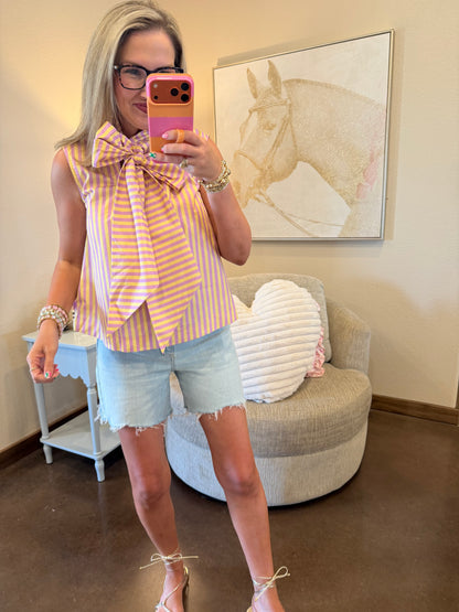 Lavender Tie Neck Sleeveless Stripe Top