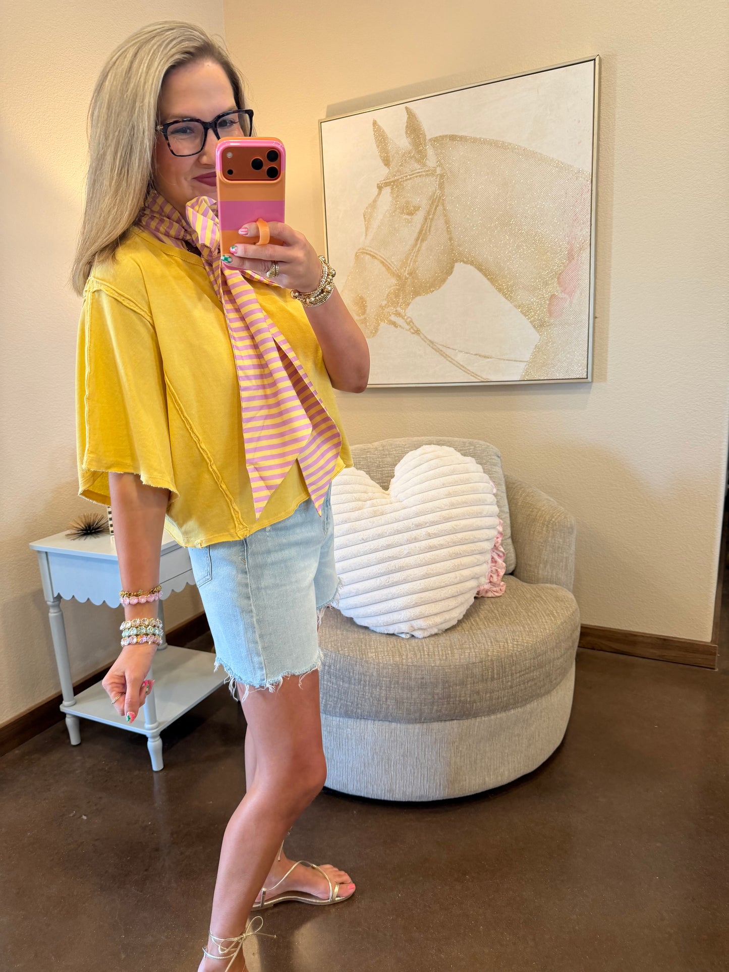 Yellow Garment Dye & Mineral Washed Cotton Dolman Top