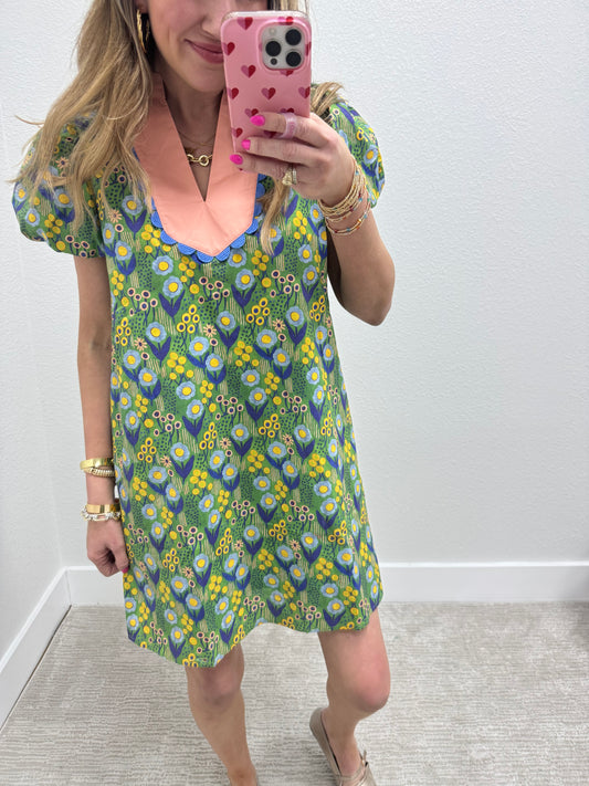 Green Floral Coral Front Dress