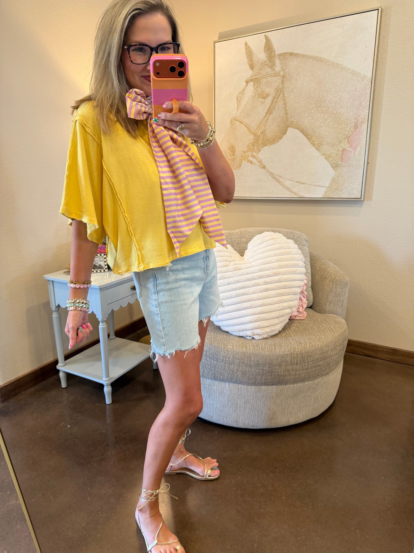 Yellow Garment Dye & Mineral Washed Cotton Dolman Top