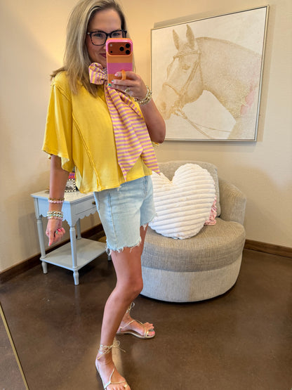 Yellow Garment Dye & Mineral Washed Cotton Dolman Top