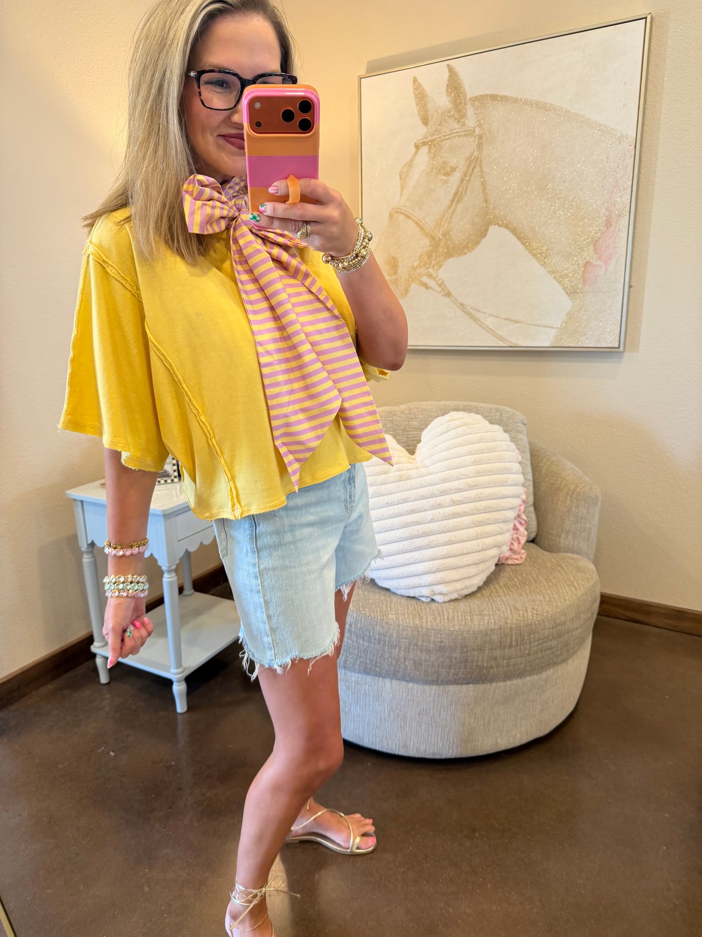 Yellow Garment Dye & Mineral Washed Cotton Dolman Top