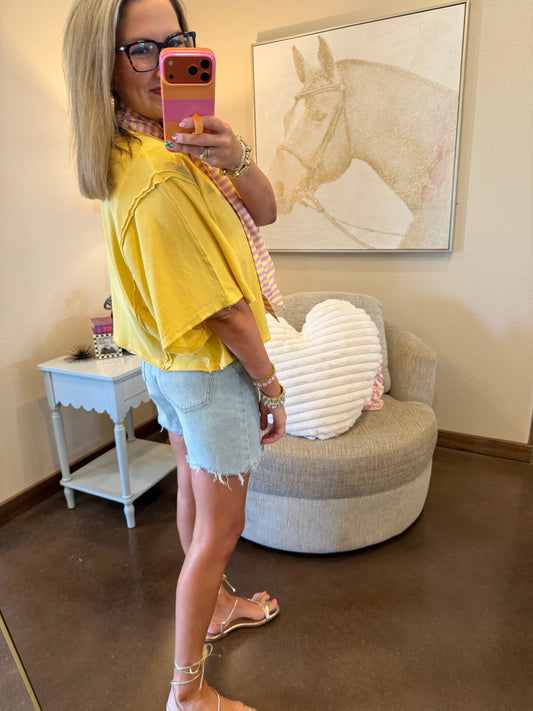 Yellow Garment Dye & Mineral Washed Cotton Dolman Top