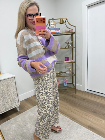 Cream Leopard Print Barrel Pants