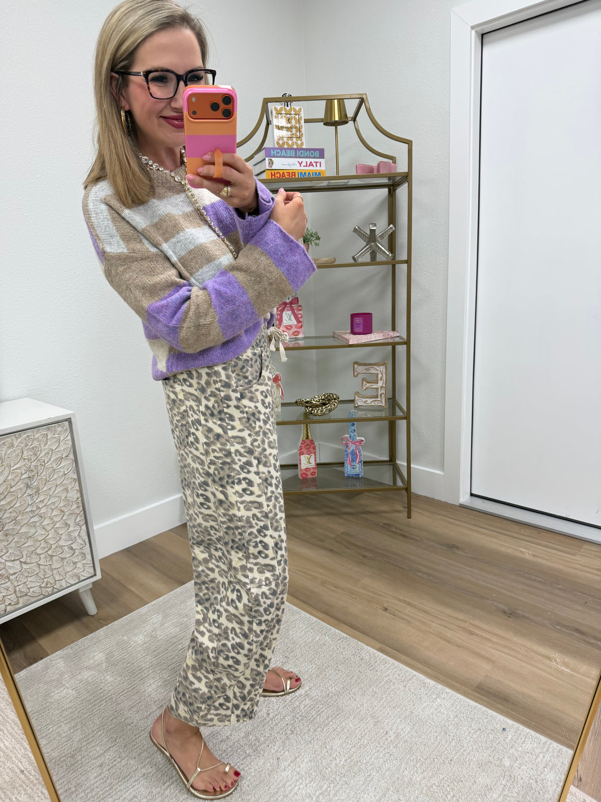 Cream Leopard Print Barrel Pants