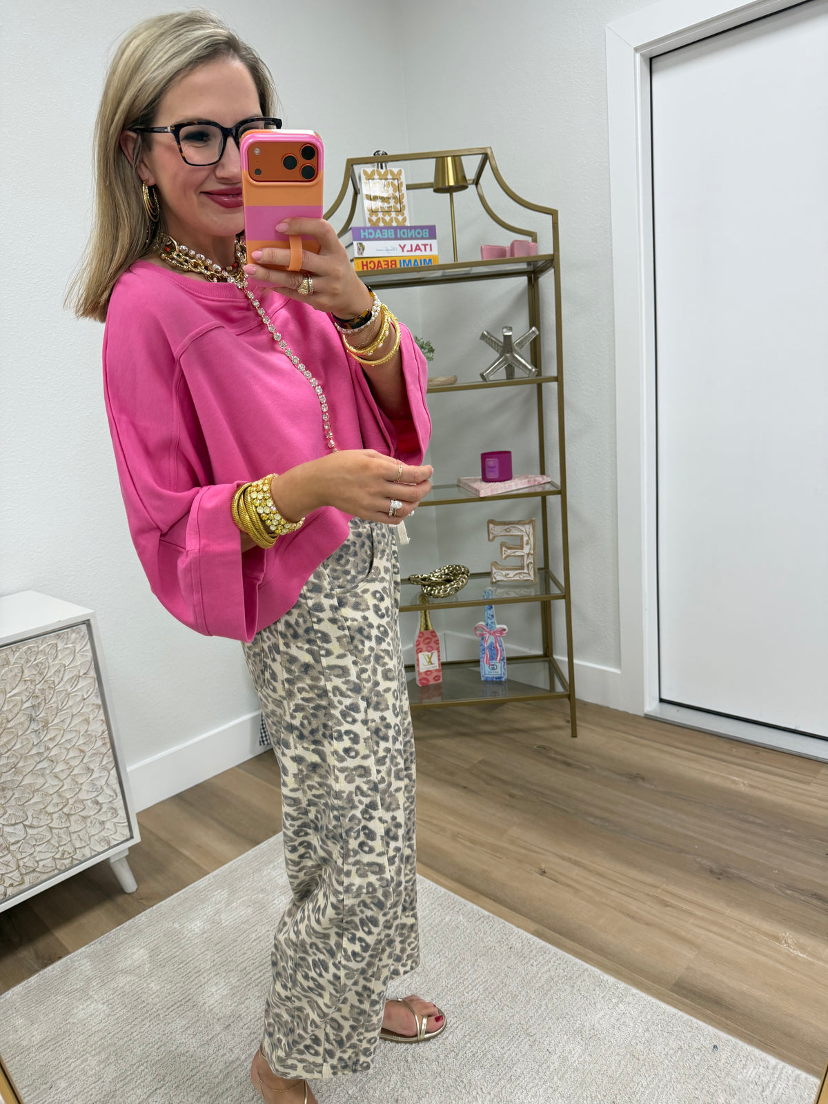 Pink Dolman Sleeve Cropped Oversize Top