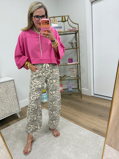 Pink Dolman Sleeve Cropped Oversize Top