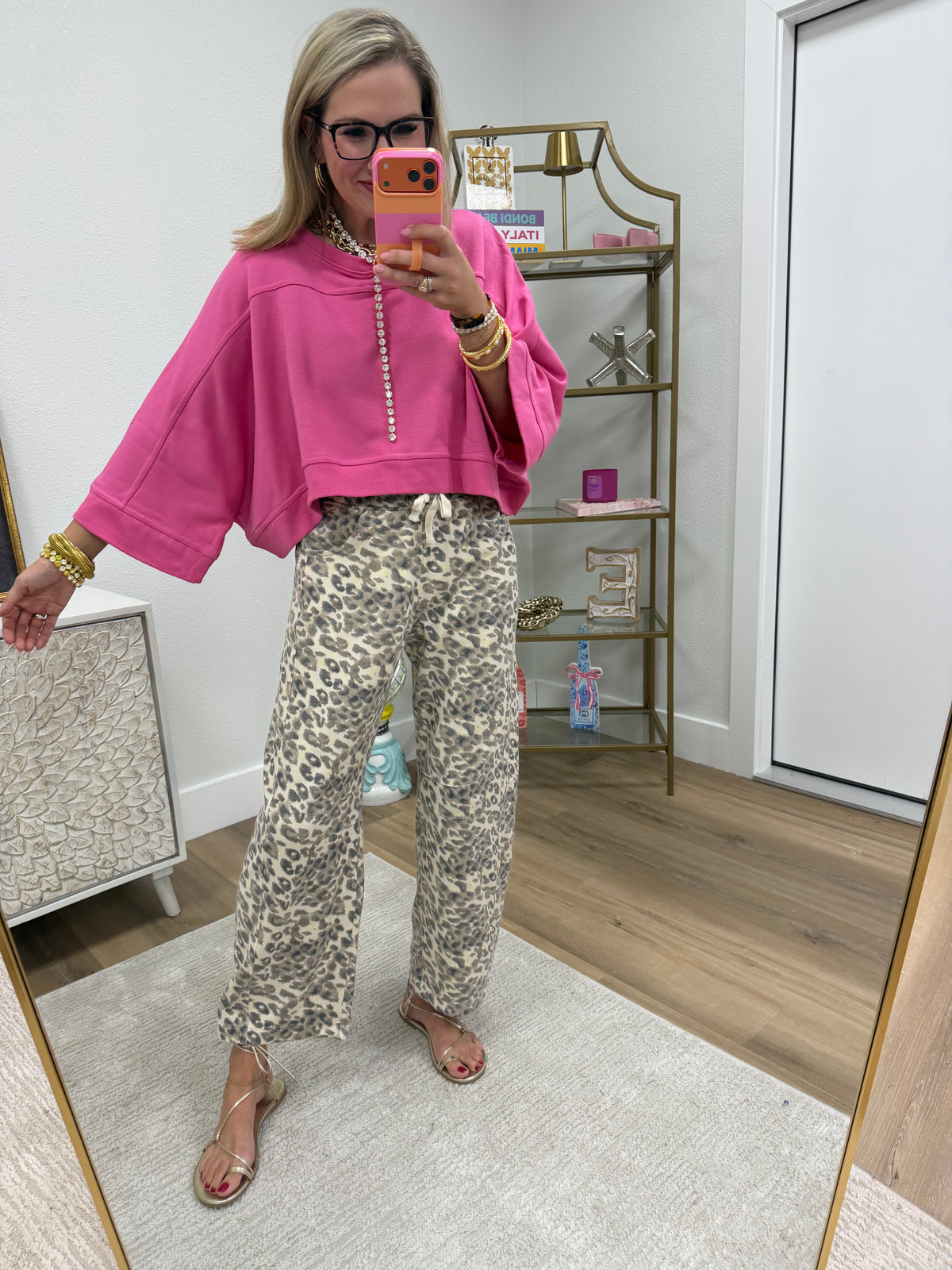 Pink Dolman Sleeve Cropped Oversize Top