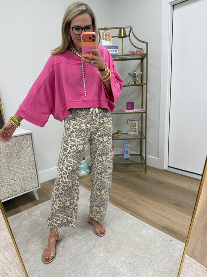 Pink Dolman Sleeve Cropped Oversize Top