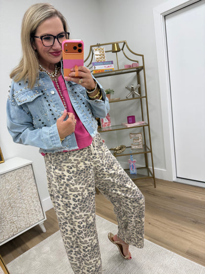 Cream Leopard Print Barrel Pants