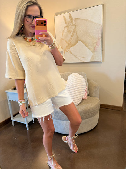 Alpaca Mineral Wash Waffle Crew Neck Short Sleeve Top