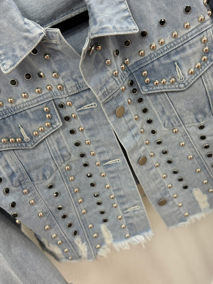 Light Denim Black Studded Denim Jacket
