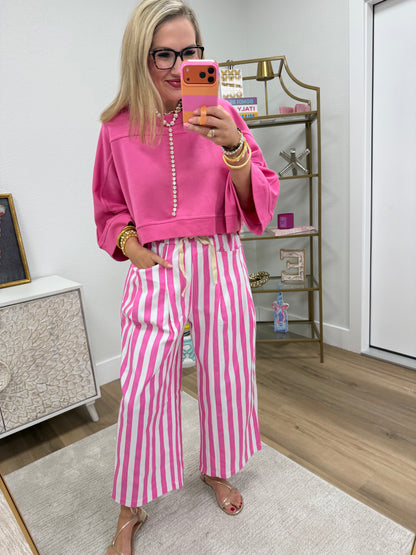 Pink Dolman Sleeve Cropped Oversize Top