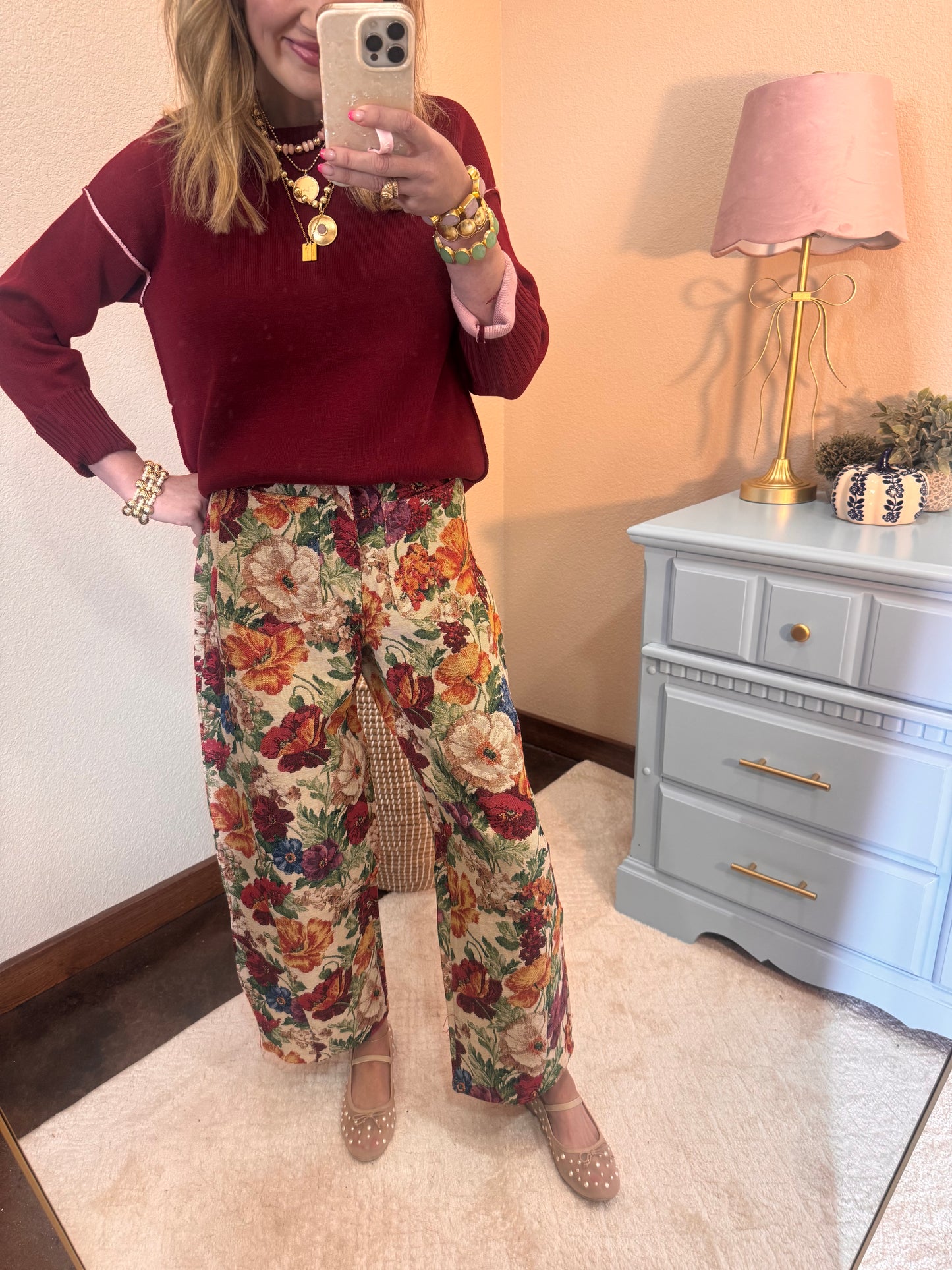 Floral Tapestry Barrel Pants