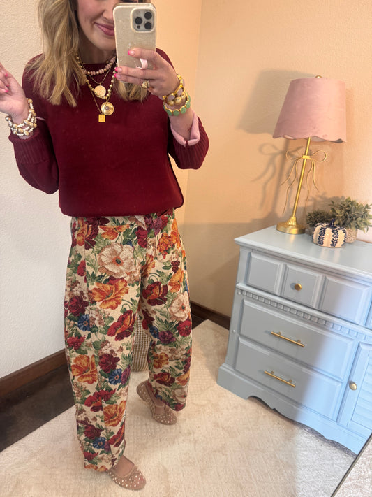Floral Tapestry Barrel Pants