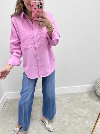 Pink Linen Blend Long Sleeve