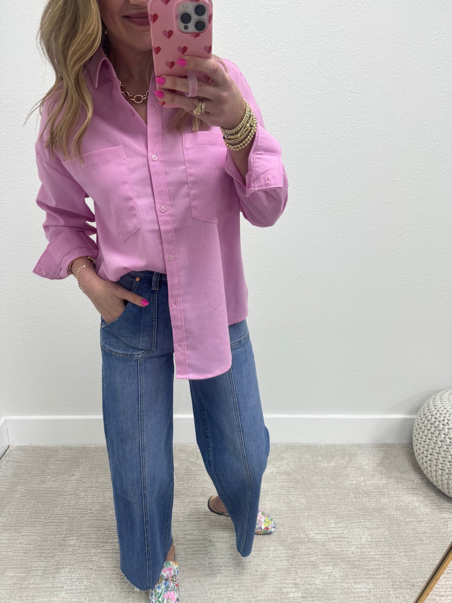 Pink Linen Blend Long Sleeve