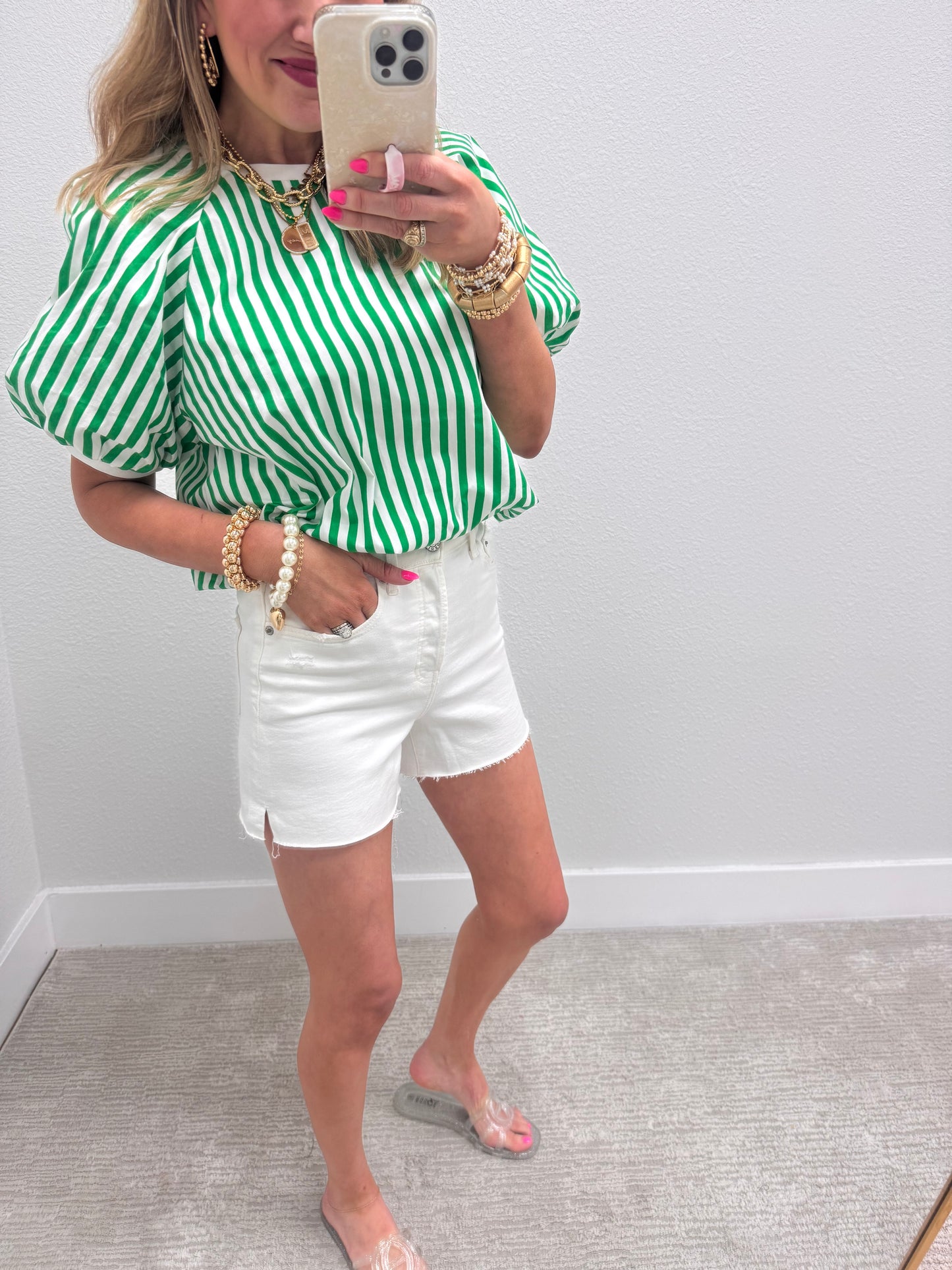 Kelly Green Striped Bubble Short Sleeve