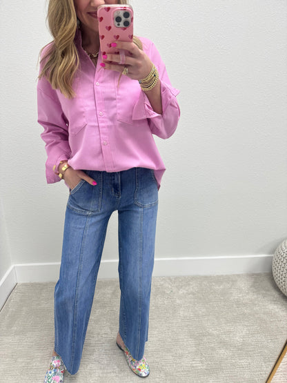 Pink Linen Blend Long Sleeve