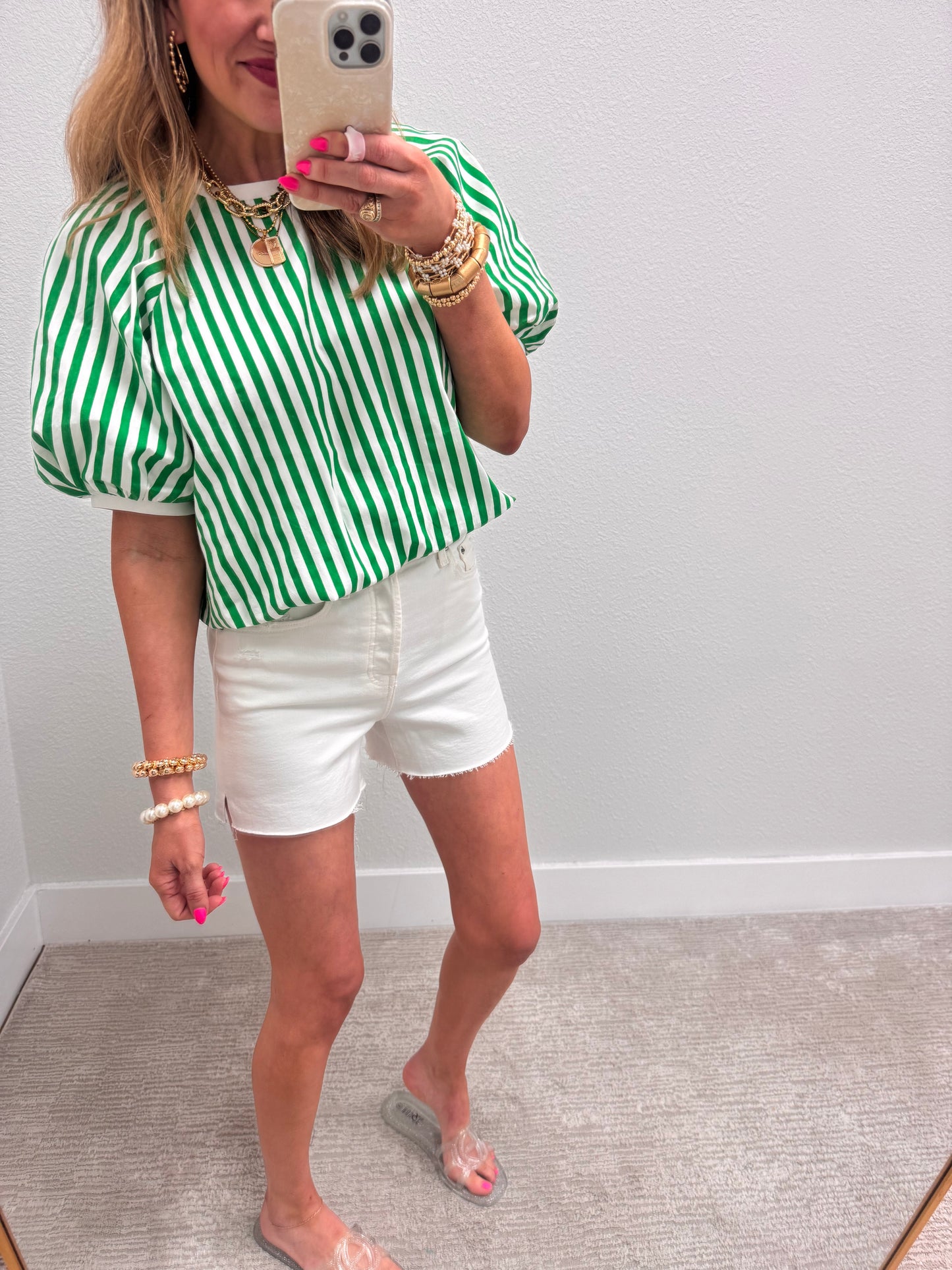 Kelly Green Striped Bubble Short Sleeve
