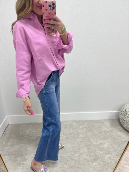 Pink Linen Blend Long Sleeve