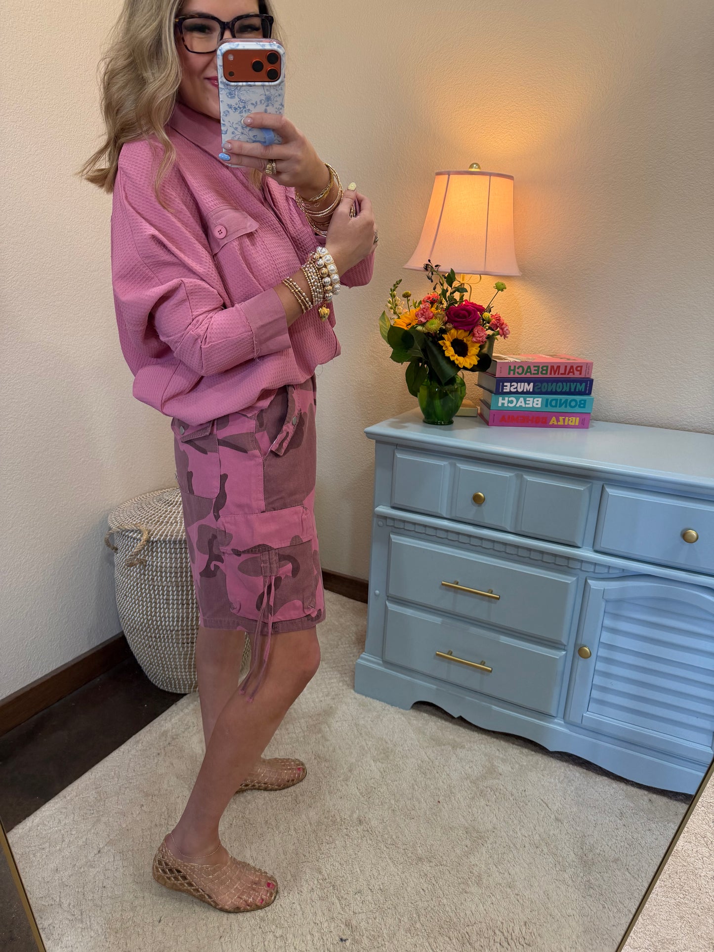 Camo Pink Dusty Camo Drawstring Waisted Shorts Relaxed Fit