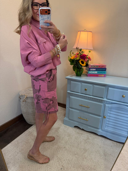 Camo Pink Dusty Camo Drawstring Waisted Shorts Relaxed Fit